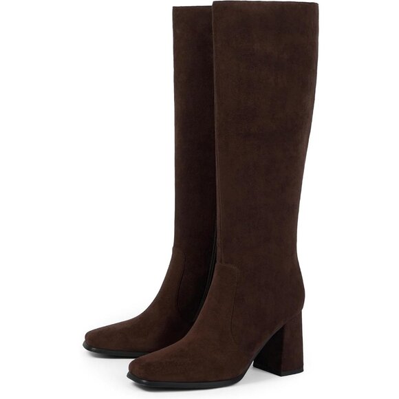 Women's Dark Brown Modatope Knee High Heel Square Toe Side Zippe Long boots - Picture 3 of 9